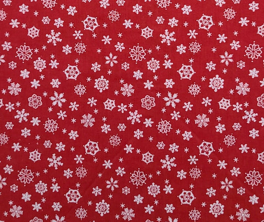 Red Fabric / White Snowflake Print - Selvage to Selvage Print