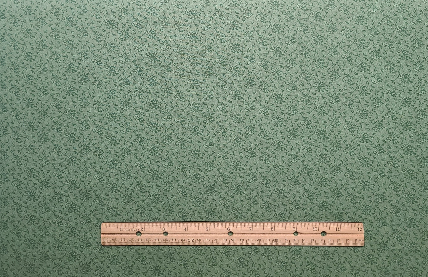 Light Green Fabric / Green Reproduction Style Floral Print - Selvage to Selvage Print