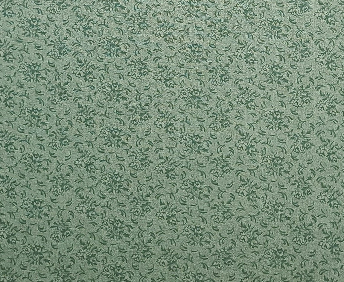 Light Green Fabric / Green Reproduction Style Floral Print - Selvage to Selvage Print