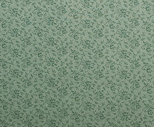 Light Green Fabric / Green Reproduction Style Floral Print - Selvage to Selvage Print