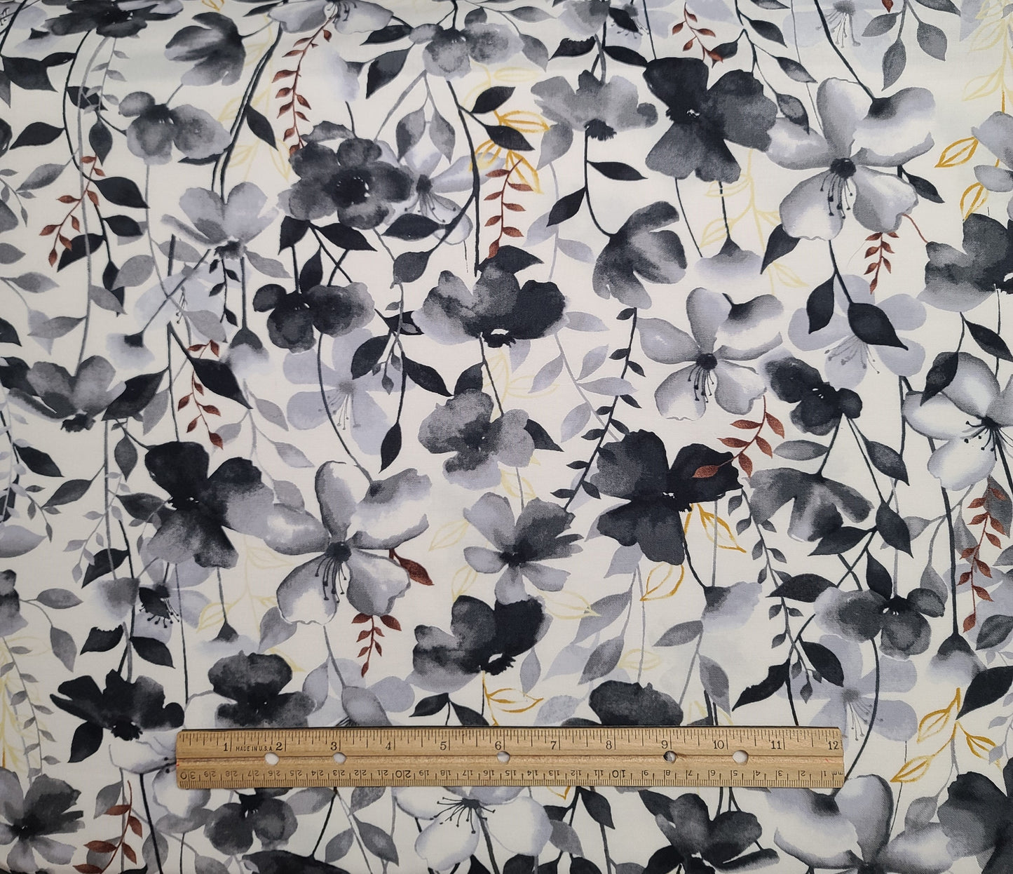 Watercolor Sketchbook by Grace Popp for Studio E Fabrics Patt #5091 - White Fabric / Black and Gray Flower Print