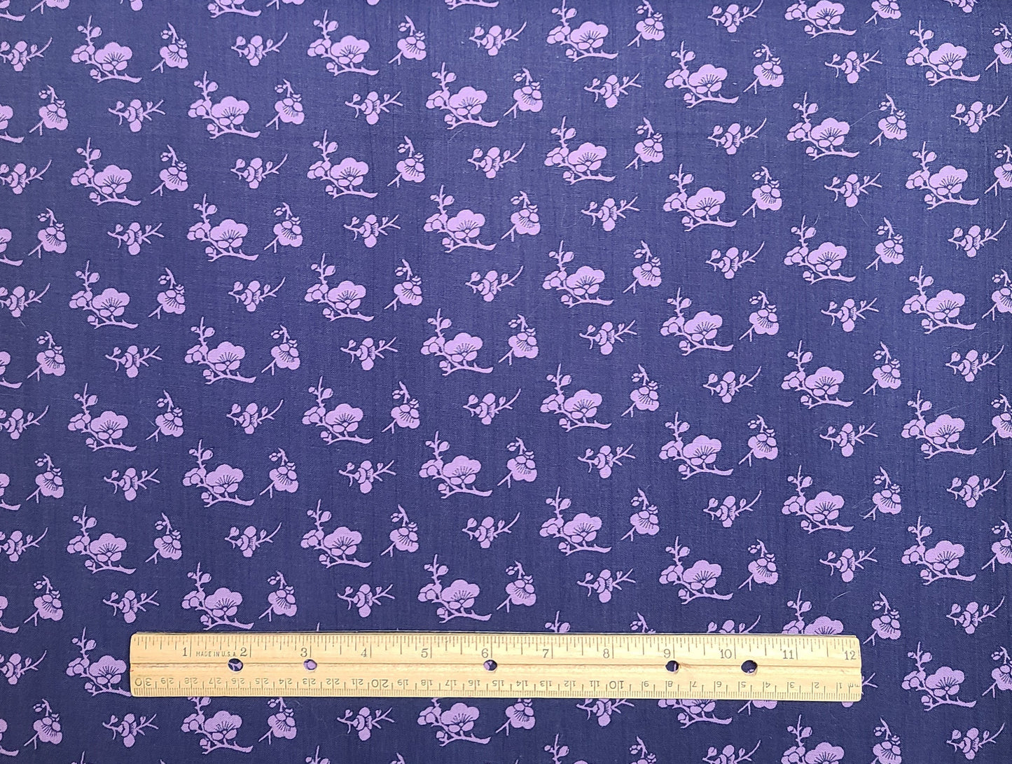 Vintage 35" WIDE Purple Fabric / Light Purple Flower Print - Selvage to Selvage Print