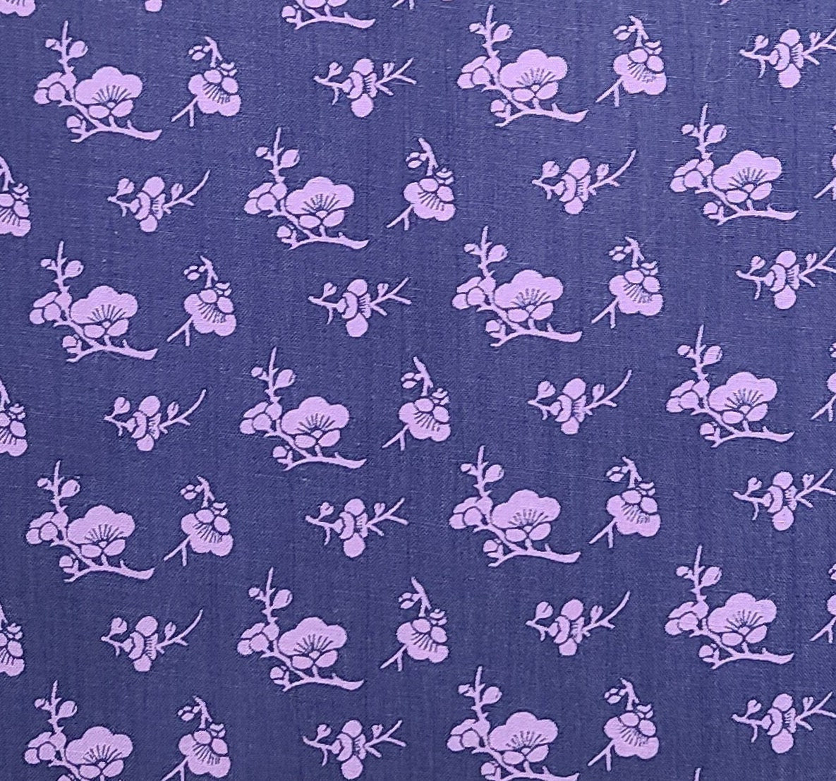 Vintage 35" WIDE Purple Fabric / Light Purple Flower Print - Selvage to Selvage Print