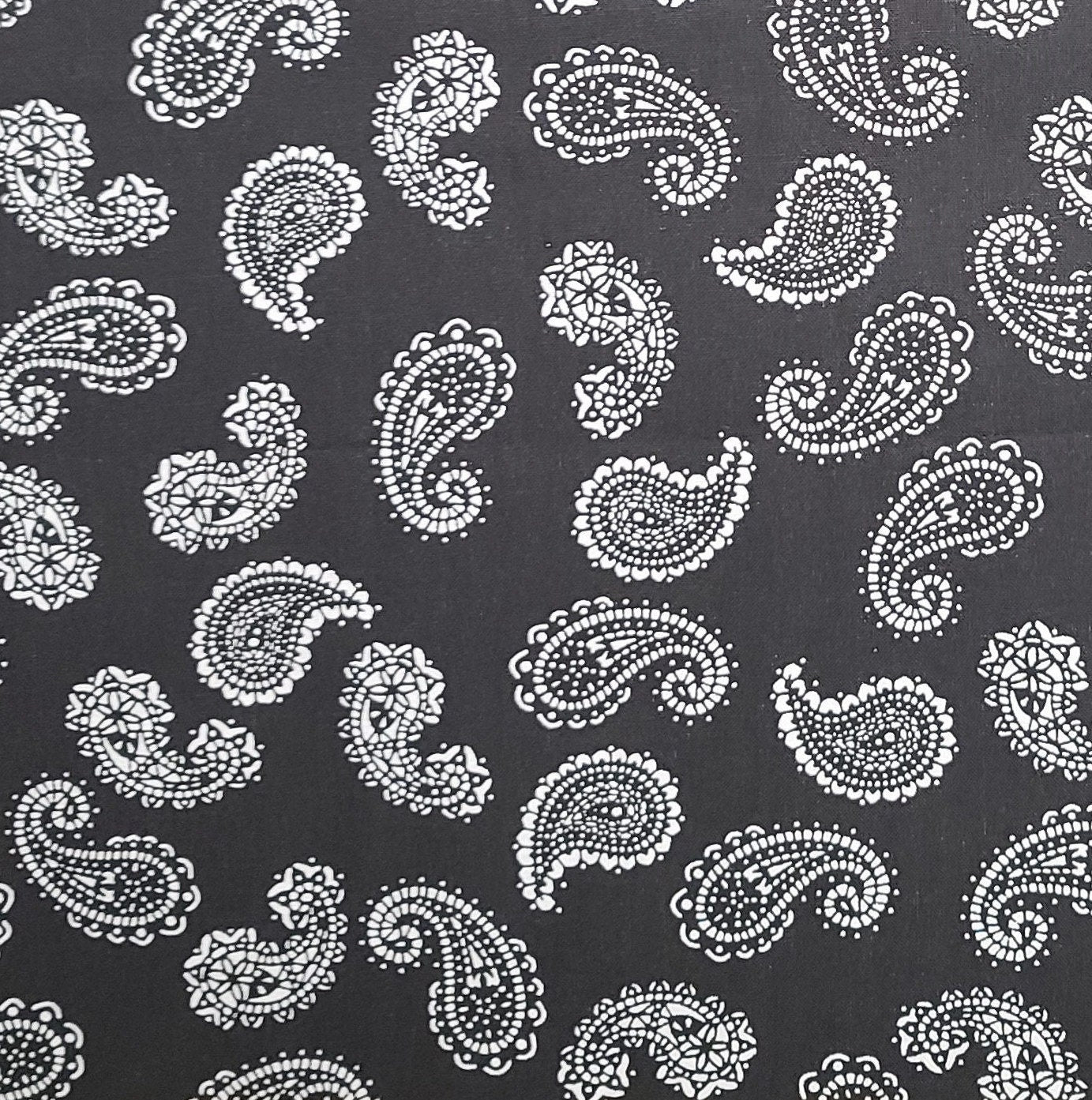 Black Fabric / White Paisley Print - Selvage to Selvage Print