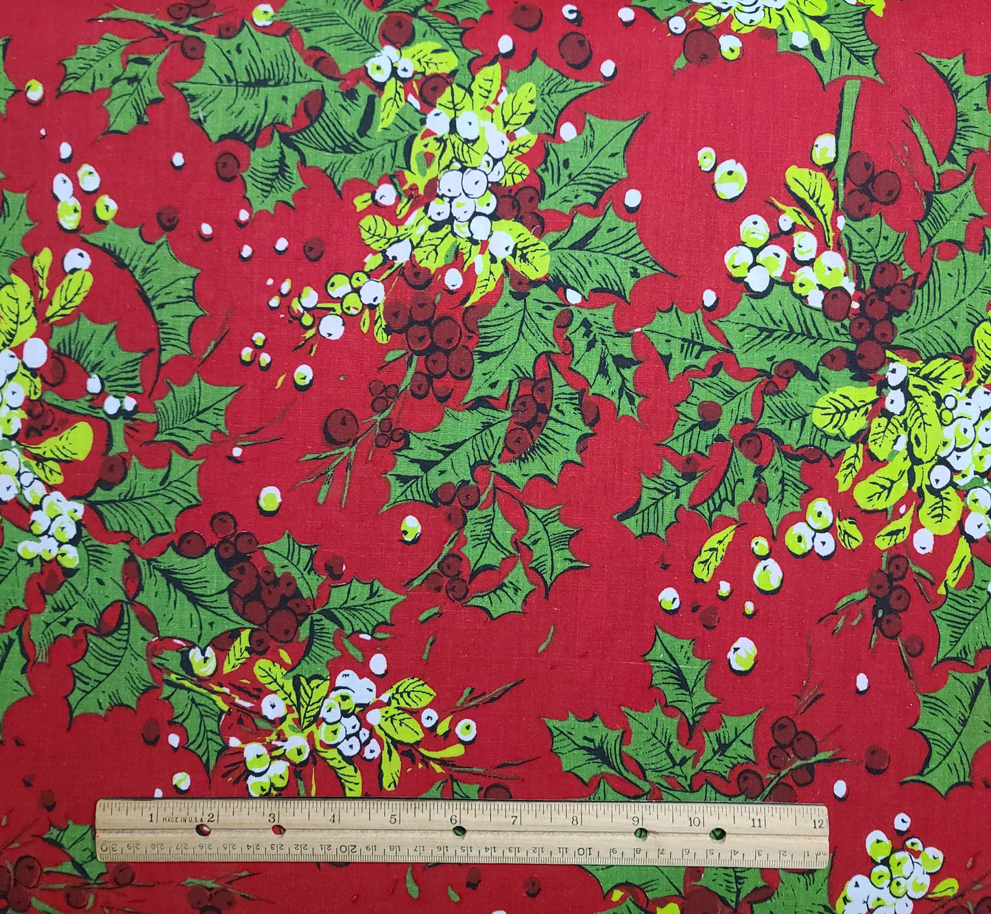 53" WIDE Springs Mills Inc - Red Fabric / Giant Holly Sprigs / Green, Bright Green, White, Dark Red