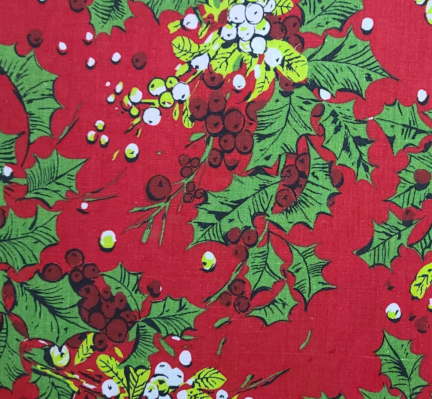 53" WIDE Springs Mills Inc - Red Fabric / Giant Holly Sprigs / Green, Bright Green, White, Dark Red