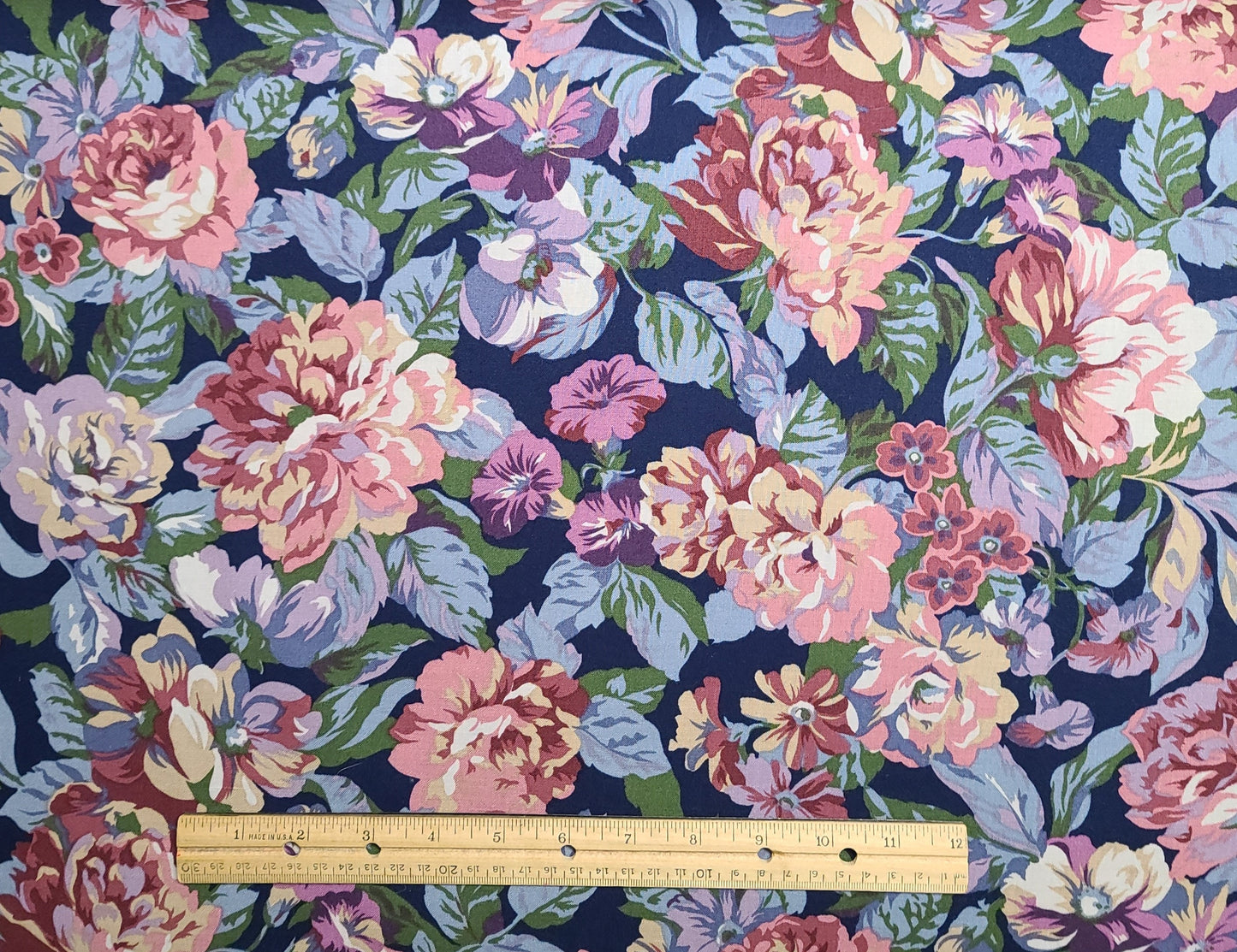 Coventry Collection Hoffman International Fabrics - Dark Blue Fabric / Purple, Blue, Green, Mauve Large Floral Print