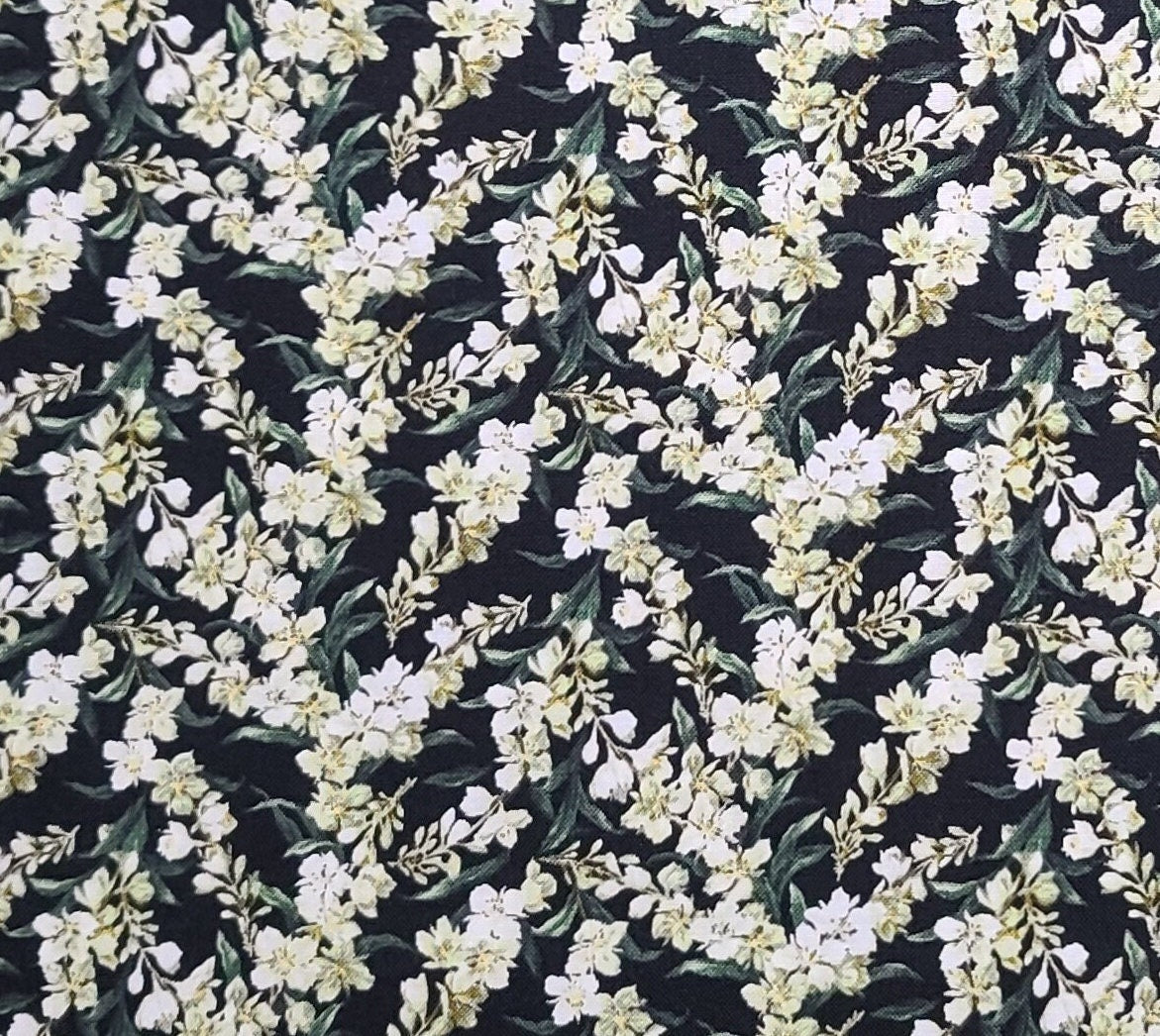 Midnight Garden Galaxy Collection by EE Schenck Co - Black Fabric / White Flower Pattern