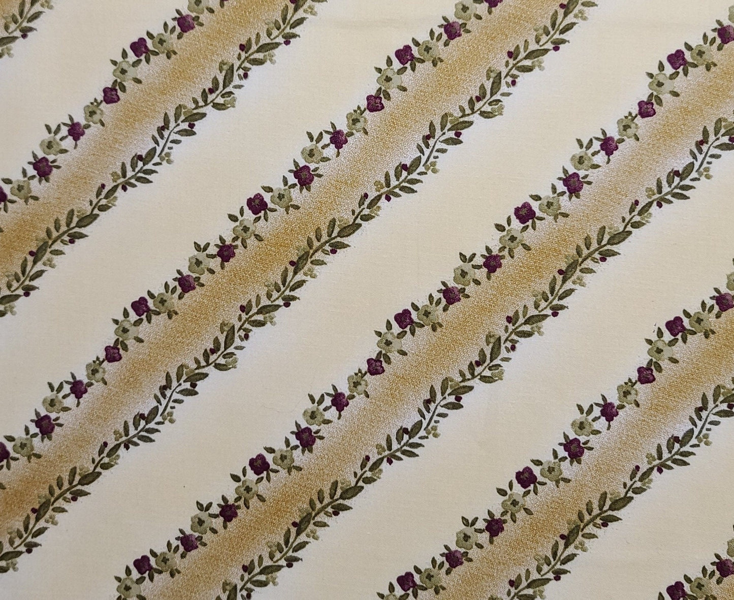 Exclusively JoAnns Q-CT03-291 - Pale Yellow Fabric / Gold, Green, Burgundy Diagonal Stripe Fabric / Floral Print