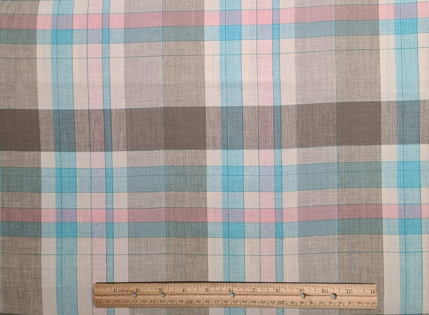 Plaid Aqua, Pink, Tan, Cream Fabric - Selvage to Selvage Print