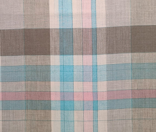 Plaid Aqua, Pink, Tan, Cream Fabric - Selvage to Selvage Print