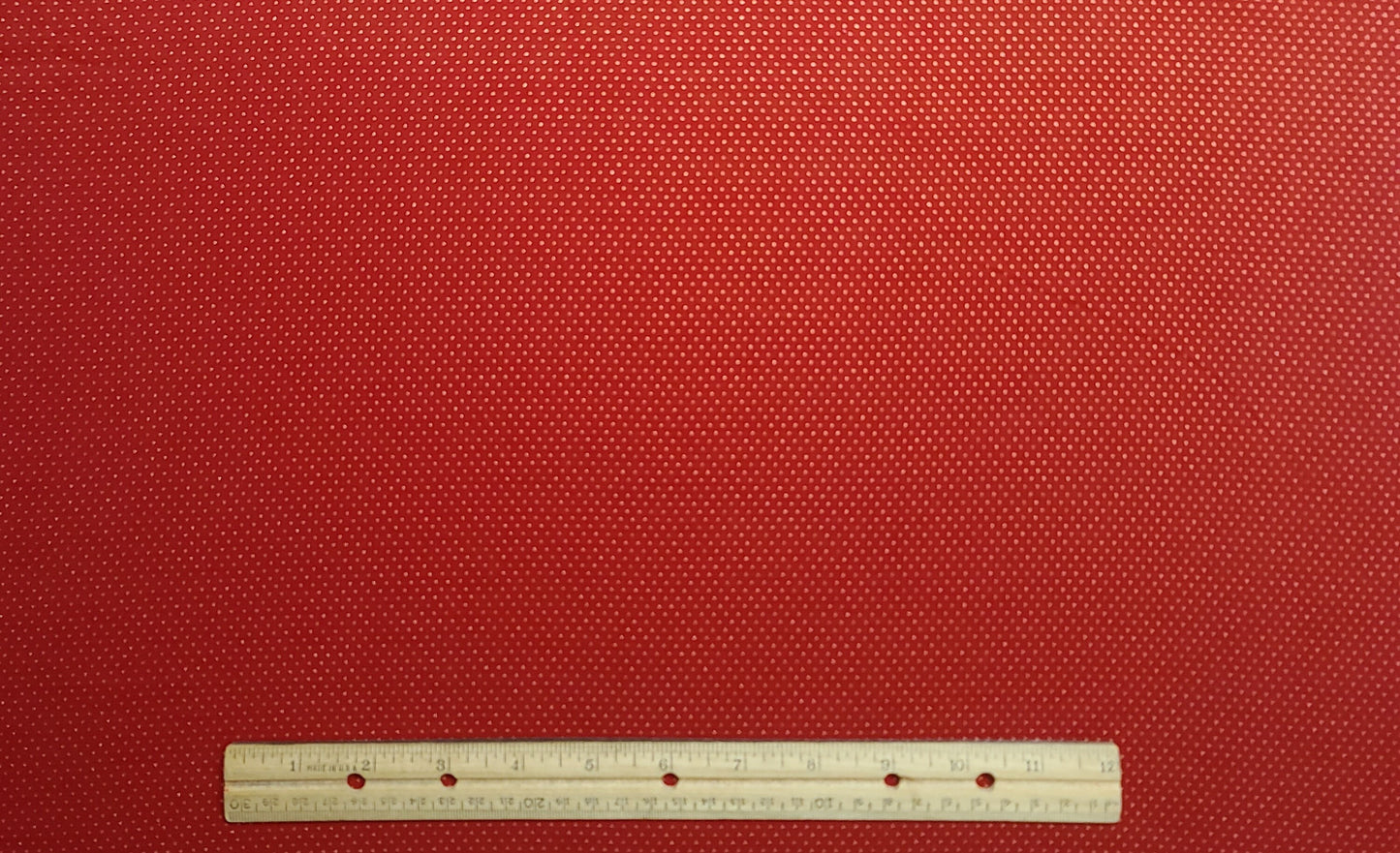 EOB - Red Fabric / Gold Metallic Pin Dot Print - Selvage to Selvage Print.