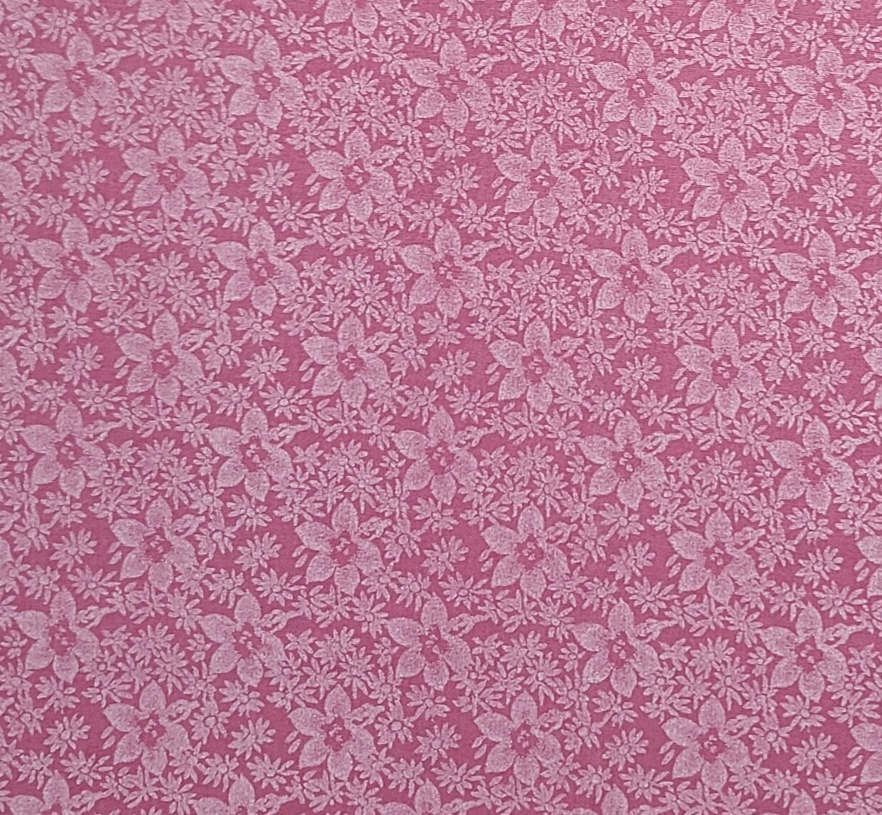 48" WIDE Pink Fabric / White Flower Print - Selvage to Selvage Print