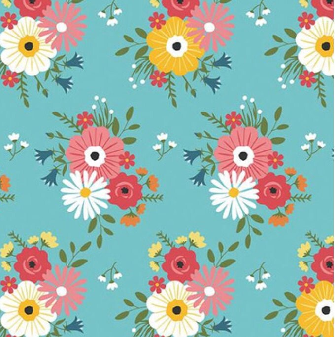 Riley Blake Designs Pattern C14791 Gone Glamping by Lori Whitlock 2024 - Bouquets - Aqua Fabric / Big Flower Bouquet