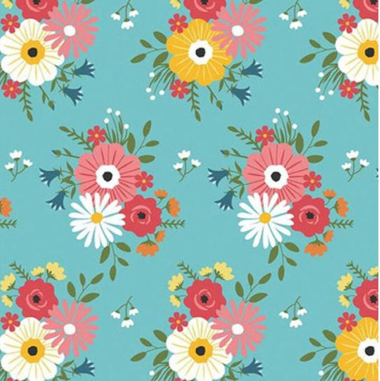 Riley Blake Designs Pattern C14791 Gone Glamping by Lori Whitlock 2024 - Bouquets - Aqua Fabric / Big Flower Bouquet