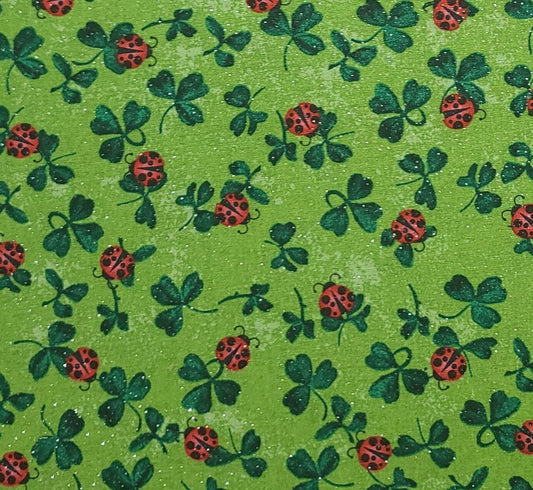 JoAnn Fabrics - Bright Green Tonal Fabric / Lady Bug and Clover Print