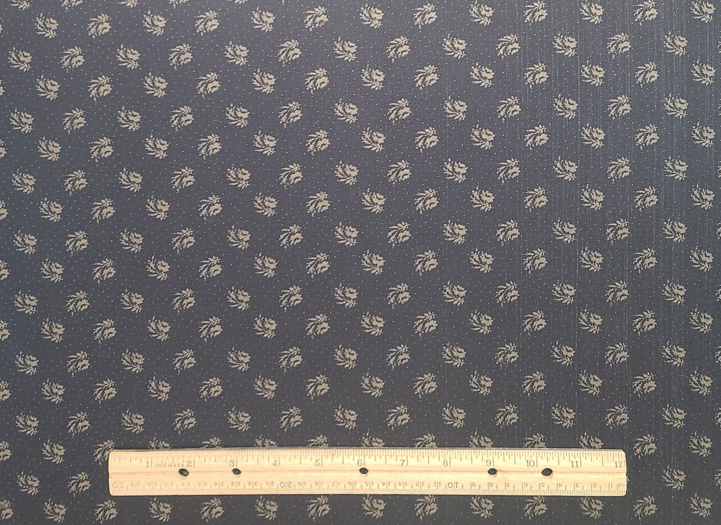 Black Fabric / Reproduction Style Antique Bronze Flower and Micro Dot Print - Selvage to Selvage Print