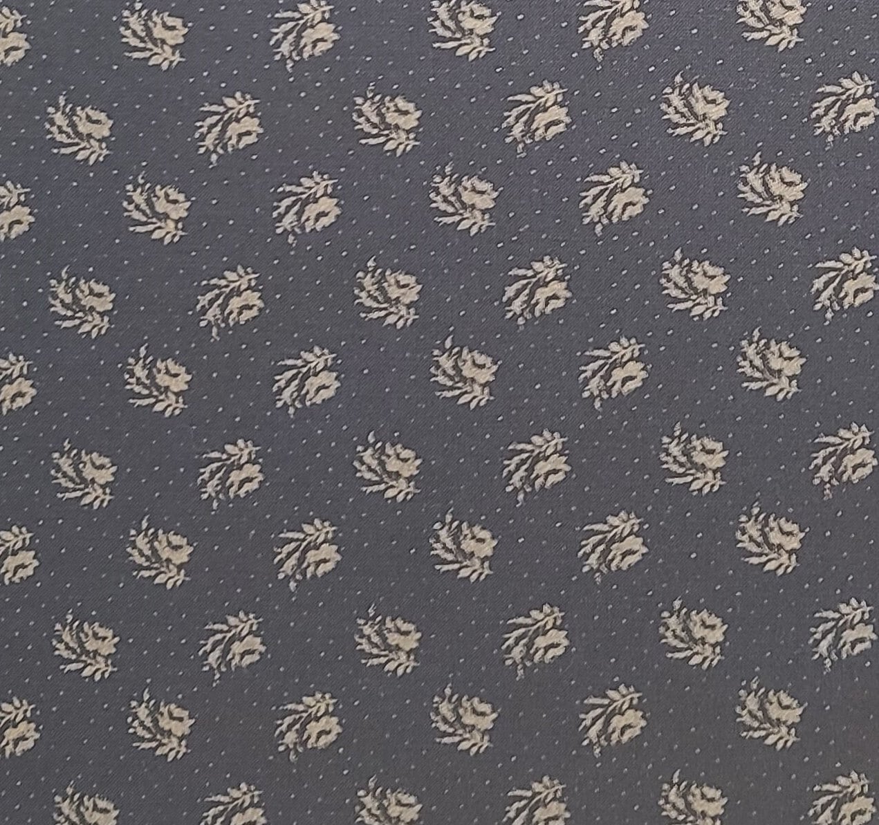 Black Fabric / Reproduction Style Antique Bronze Flower and Micro Dot Print - Selvage to Selvage Print