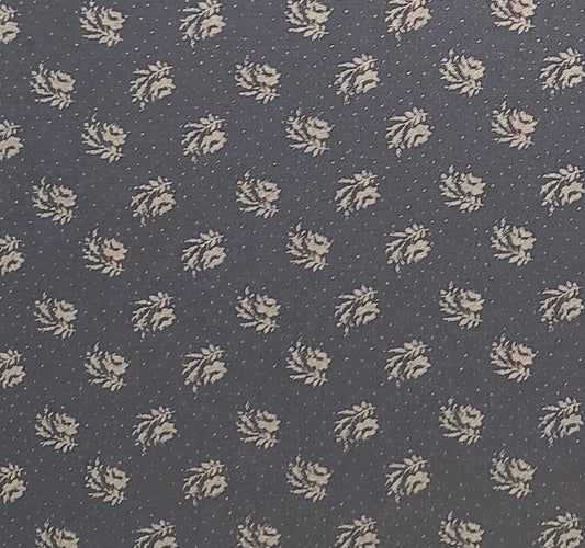 Black Fabric / Reproduction Style Antique Bronze Flower and Micro Dot Print - Selvage to Selvage Print