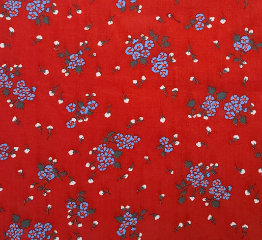 EOB - Lanz Originals 8327 - Red Fabric / Reproduction Style Blue and White Flower Print