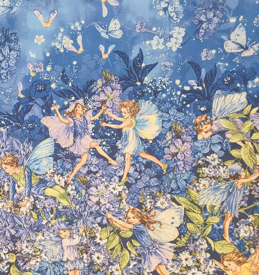 EOB - DM6435 Dusk Fairies Border Estate of Cicely Mary Thacker 2014 Michael Miller Fabrics Inc - Double Border (21" Wide Each) Dark Blue Fabric