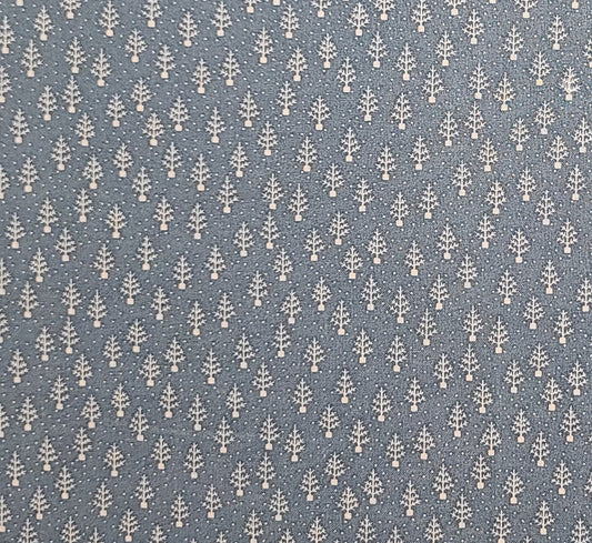 EOB - Marcus Brothers Textiles - Slate Blue Fabric / Cream Fir Tree and Micro Dot Print