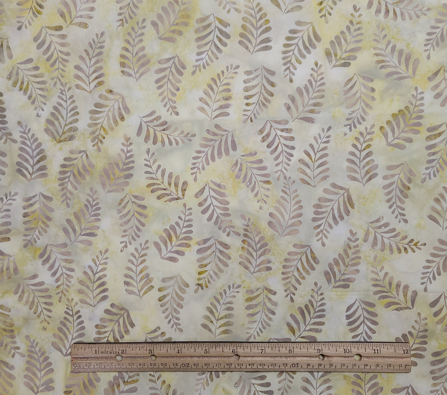 BATIK - Yellow and Cream Fabric / Light Brown Leaf Tjap