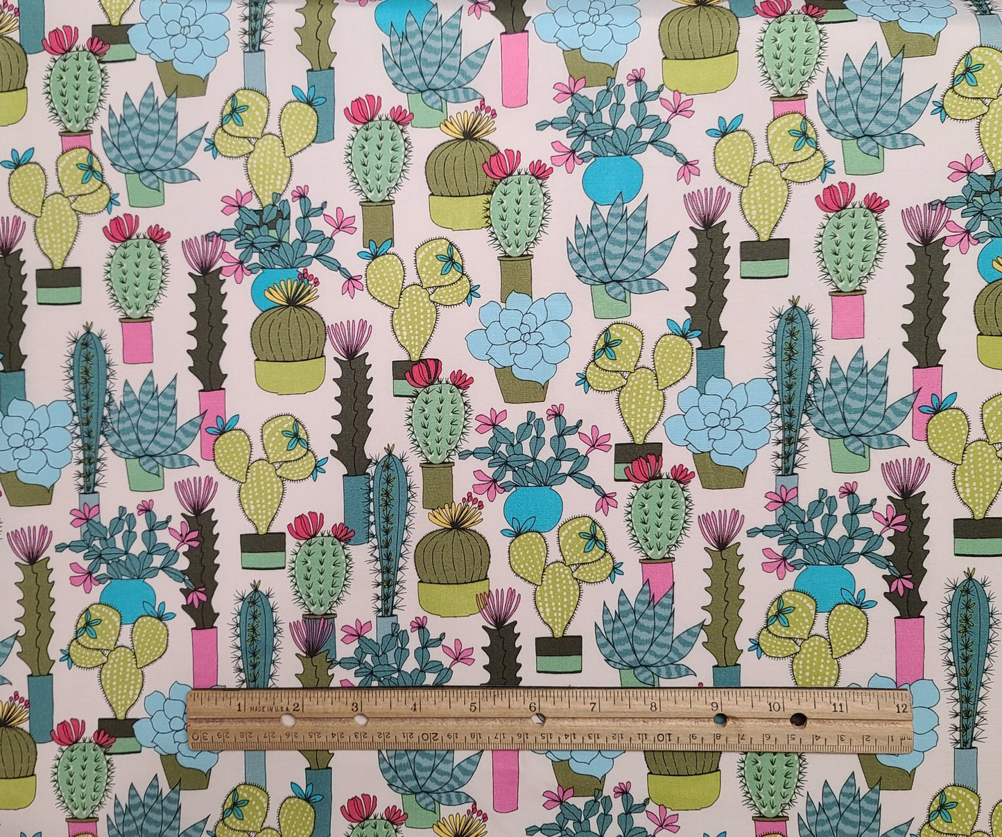 Brother Sister Design Studio B84-TN-P04 2017 - Ivory Fabric / Succulent and Cactus Print / Pink, Green, Blue, Teal