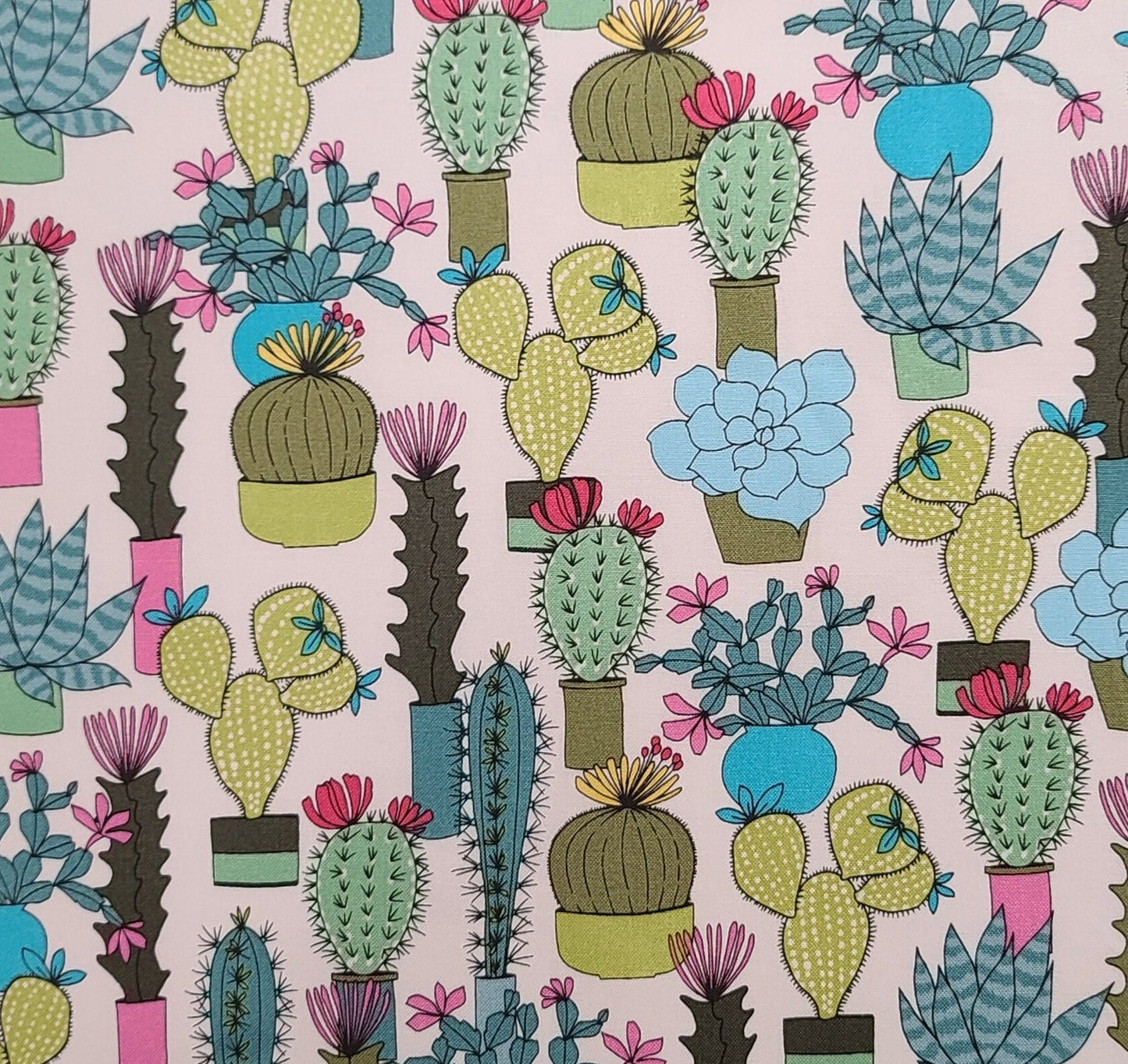 Brother Sister Design Studio B84-TN-P04 2017 - Ivory Fabric / Succulent and Cactus Print / Pink, Green, Blue, Teal