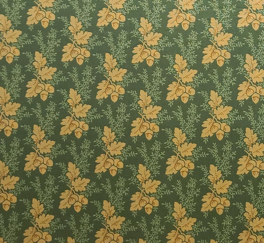 Concord Fabrics Inc - Green Fabric / Golden Tan Acorn, Oak, Oak Leaf Print