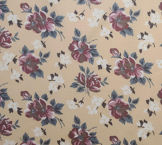 Laura's Garden by Thimbleberries for RJR Fashion Fabrics - Beige Fabric / Red, White Flower Print