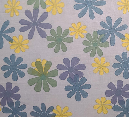 Lavender Fabric / Purple, Blue, Yellow Flower Print - Selvage to Selvage Print