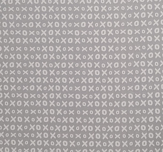 Whispers Muslin Mates by Studio for Moda Stock #33136 - Gray Fabric / White "X" and "O" Pattern