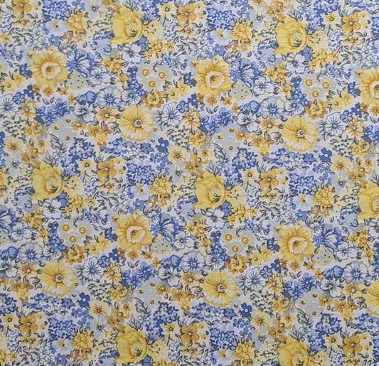 Quilters Only Signature Calicos #5661 Springs Industries Inc - Yellow, White, Blue Flower Print Fabric