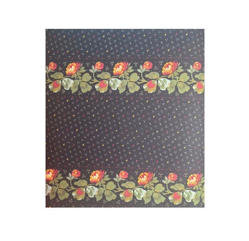 Jo's Friends & Ladies Jo Morton Andover Fabrics Pattern #2643-Black Fabric/Red, Green, Gold Flower Border Stripe (Parallel to Selv) Fabric