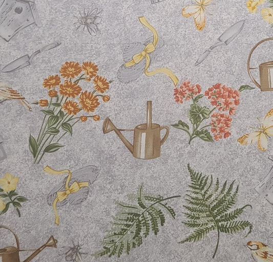 My Backyard Garden Northcott Studio - Gray and White Fabric / Garden Print / Butterflies