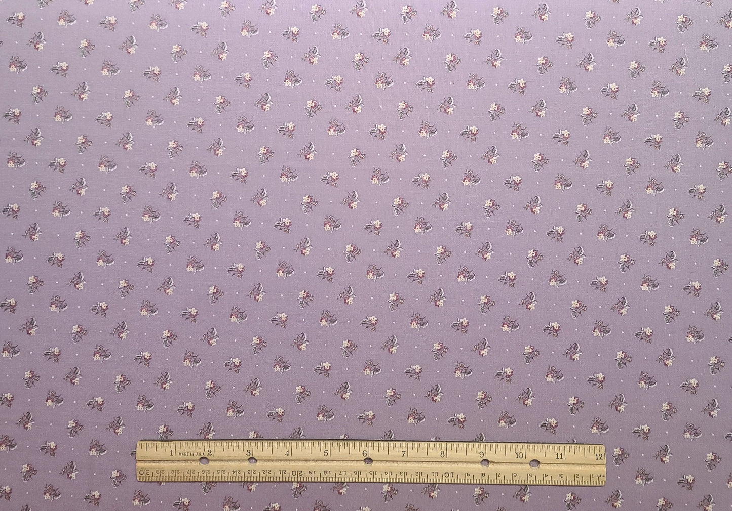 Lavender Fabric / Pink and White Flower Print / White Micro Dot - Selvage to Selvage Print