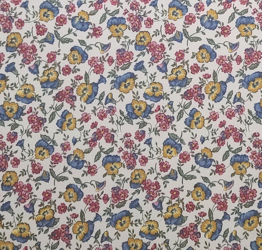 In the Beginning Collection Northcott - White Fabric / Pink, Blue, Gold Flower Print