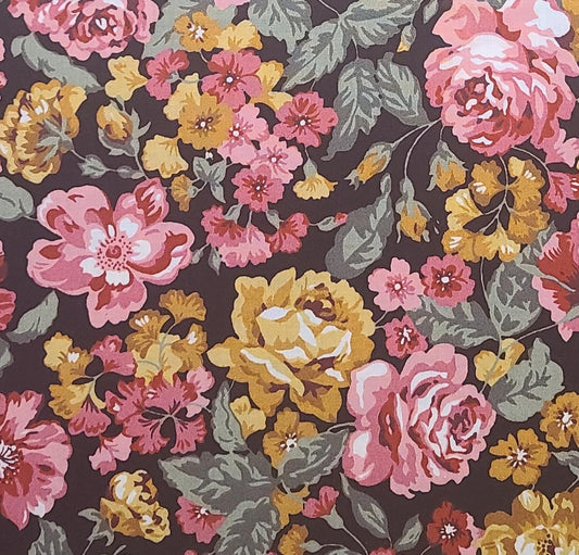 Wamsutta OTC - Black Fabric / Red, Pink, Gold, White Large Flower Print