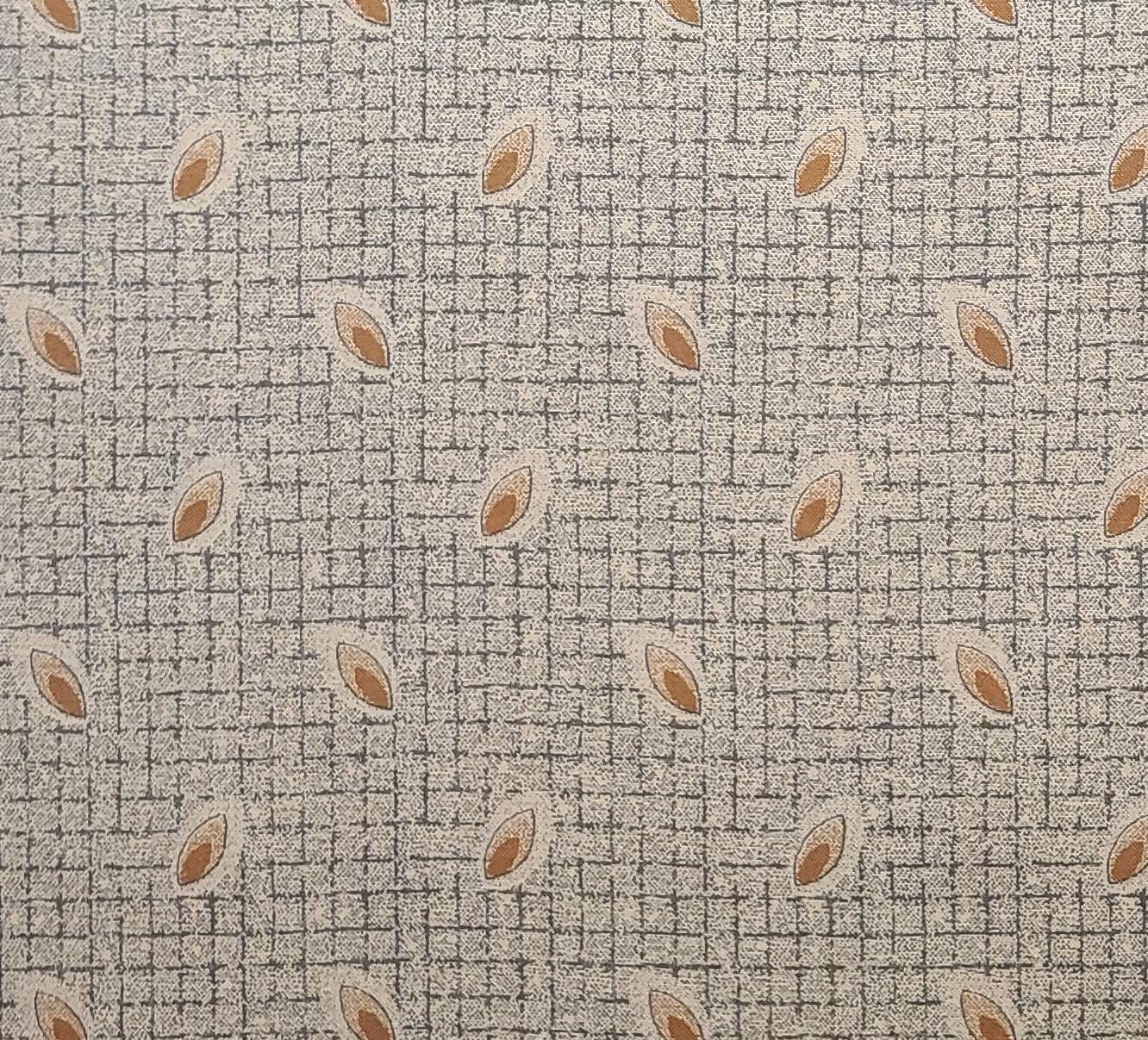 Moda by Linda Brannock and Jan Patek 1996 - Cream Fabric / Blue/Gray, Tan Print "Screened" Leaves