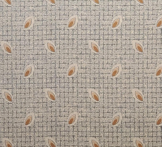 Moda by Linda Brannock and Jan Patek 1996 - Cream Fabric / Blue/Gray, Tan Print "Screened" Leaves