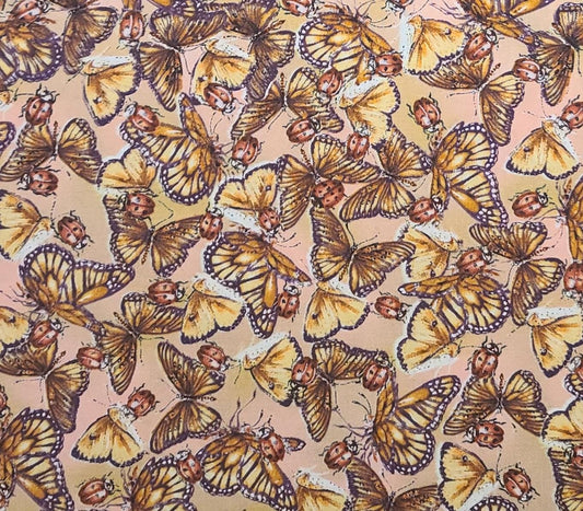 All Things Beautiful by Jody Bergsma for Print Concepts Inc - Beige and Pink Tonal Fabric / Brown, Orange, Red Butterfly and Ladybug Print