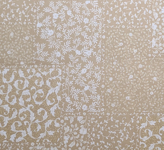 Bits & Pieces by Fabri-Quilt Inc Design #9590 - Tan and White Calico Block Cheater Cloth Fabric