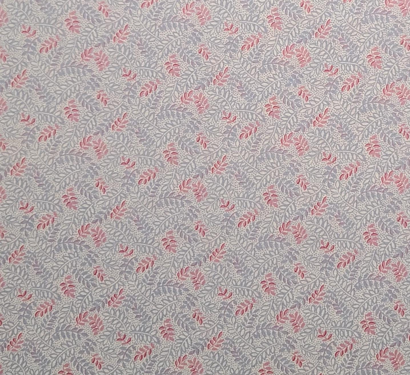 Fleurance by FreeSpirit - Soft White Fabric / Periwinkle and Pink Leaf Print