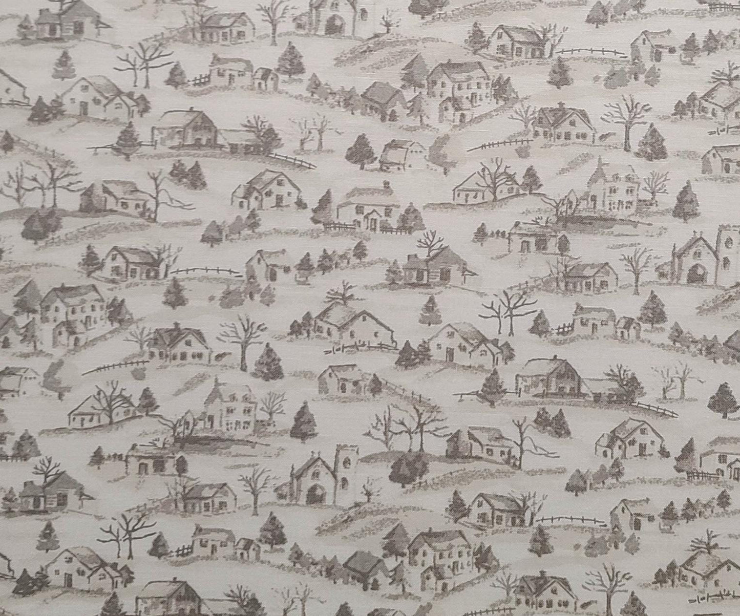 Concord Fabrics Inc - Soft White Fabric / Taupe Sketched Village Print