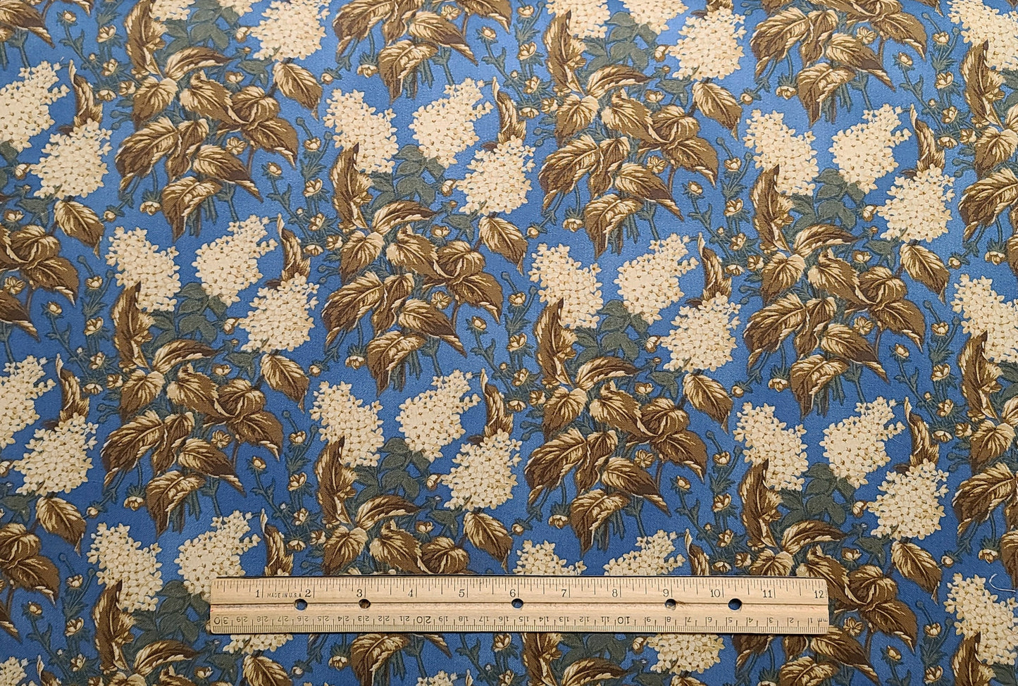 The Simple Life 2000 by Brannock & Patek for Moda - Blue Fabric / Brown, Green, Cream, Tan Flower and Leaf Print