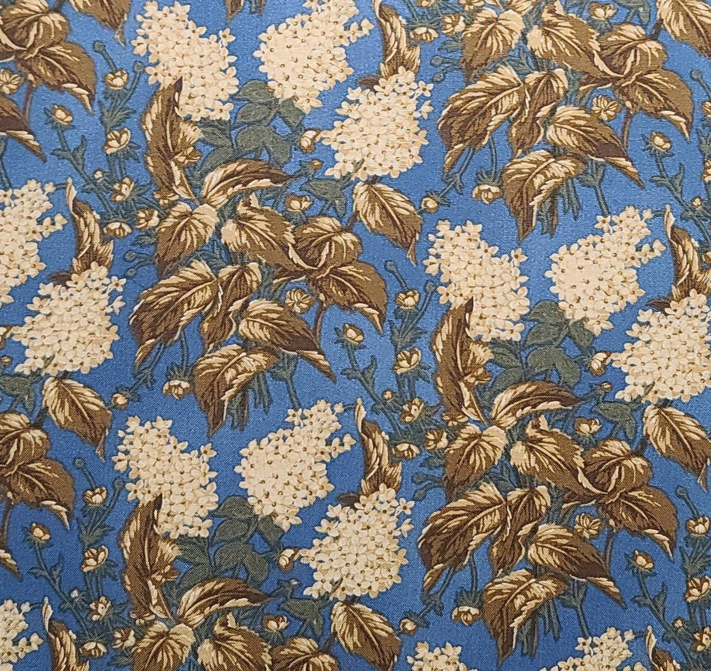 The Simple Life 2000 by Brannock & Patek for Moda - Blue Fabric / Brown, Green, Cream, Tan Flower and Leaf Print