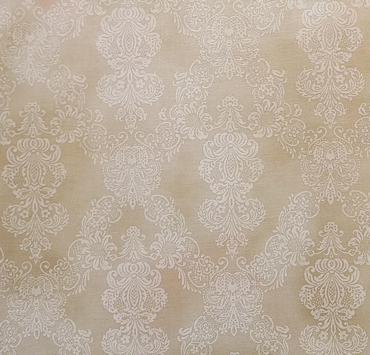 JoAnn Fabrics - Tan, Soft White, Pink Tonal Fabric / Pale Beige Filigree Print