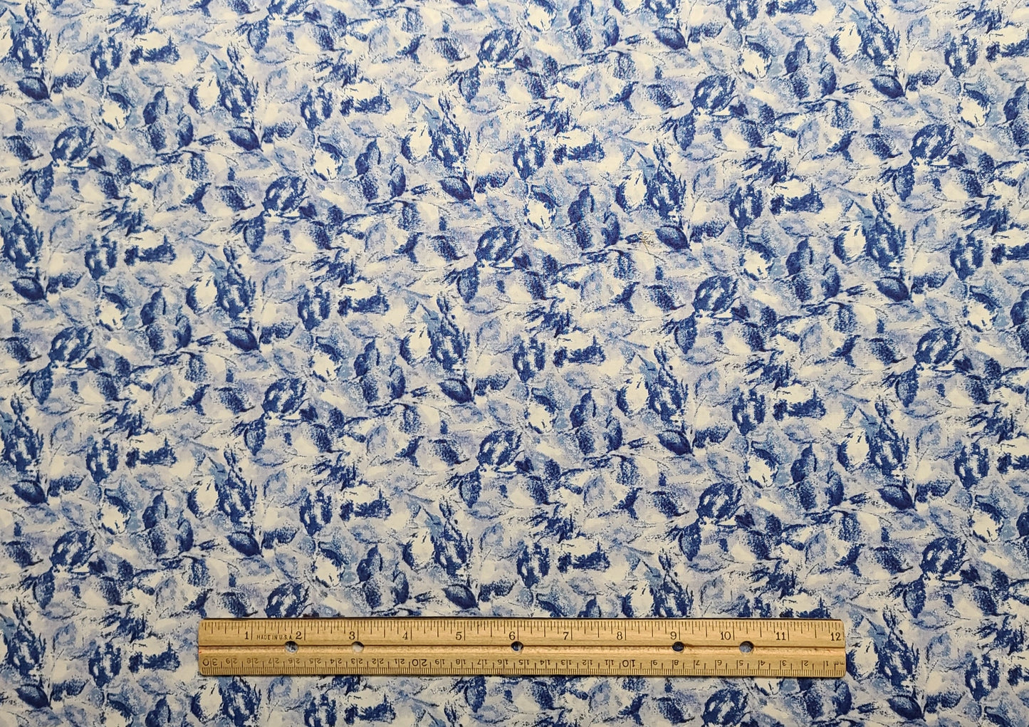 China Rose Patt #1470 Ro Gregg Northcott Studio - White, Dark Blue, Lavender Impressionist Style Flower Print Fabric