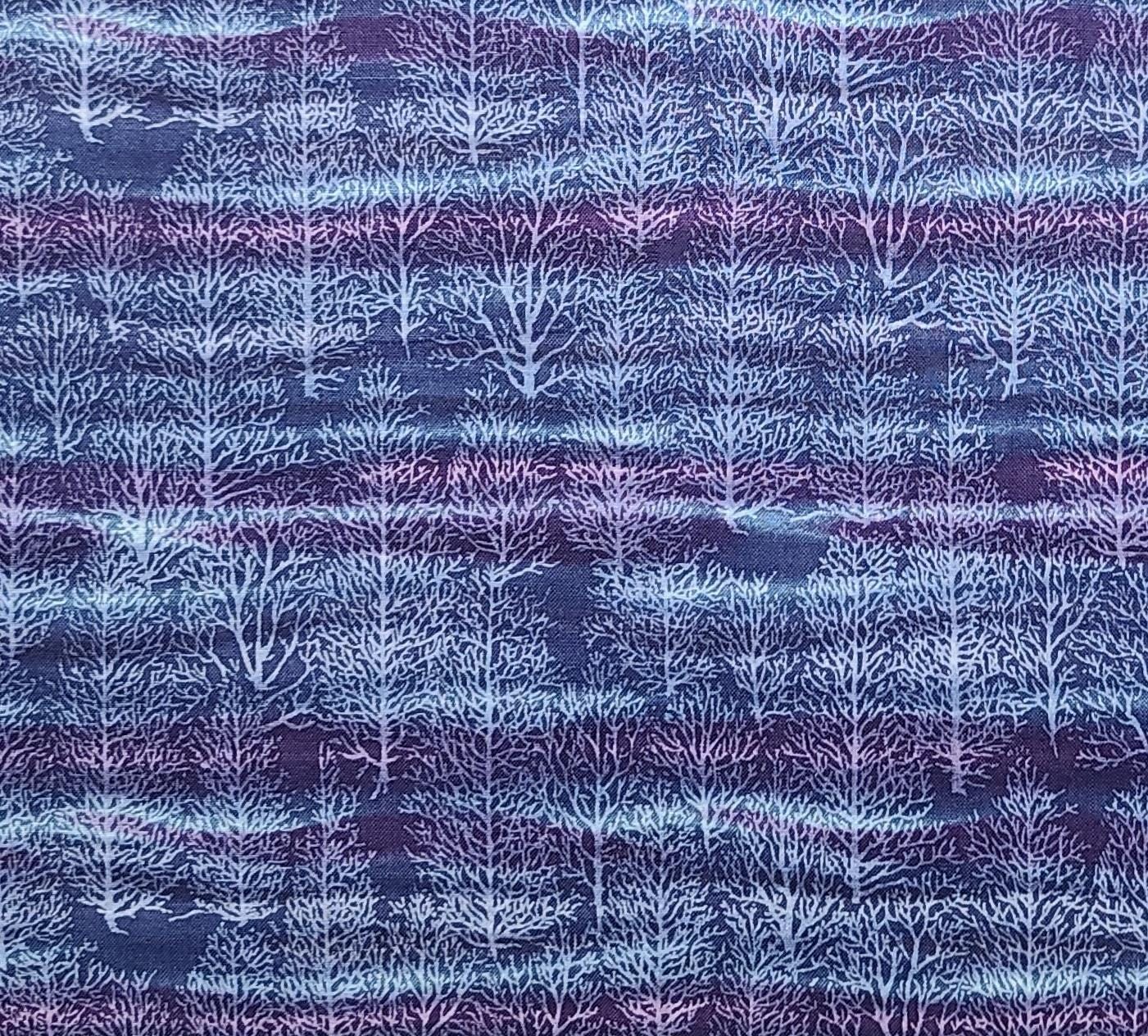 Essentials by Hoffman International Fabrics - Blue, Purple, White Horizontal Stripe (Selvage to Selvage) Fabric / White Tree Outline